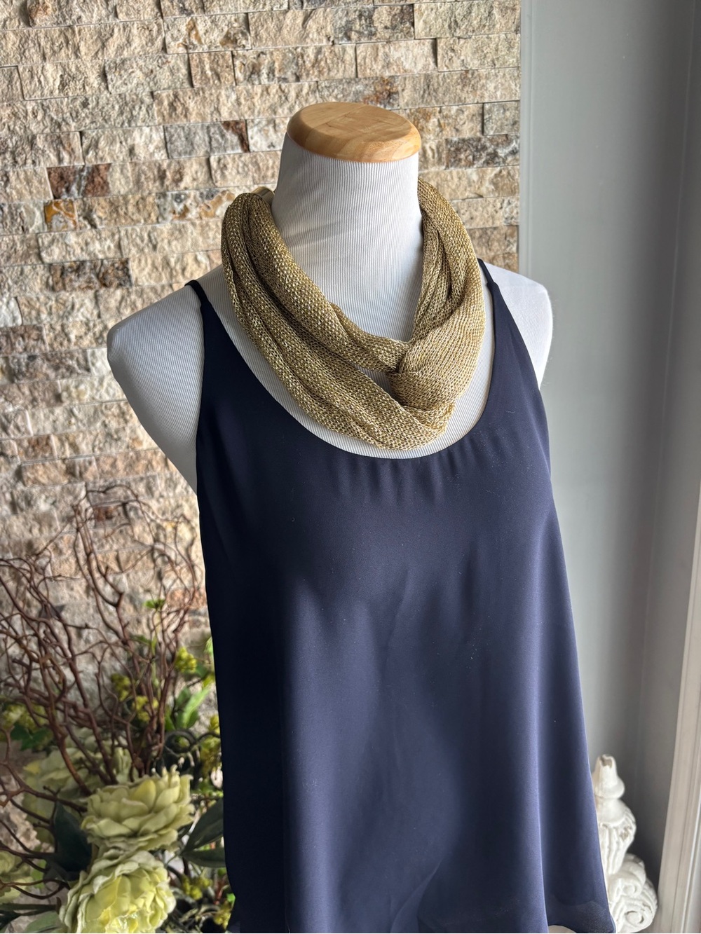 Shimmer Knit Infinity Necklace in Metallic Gold